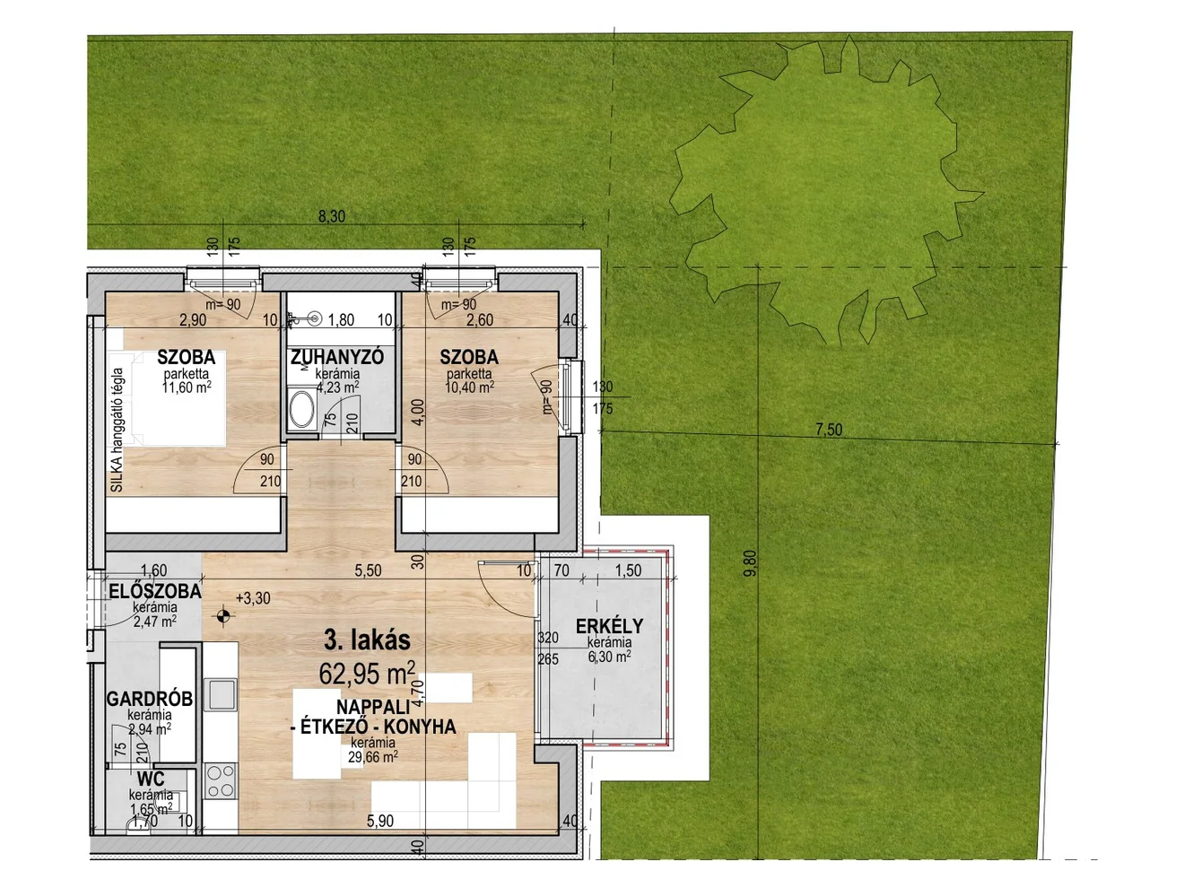 5. Lakás alaprajza — Emelet · 66,1 m² · Nappali + 2 hálószoba